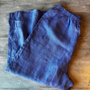Flax Deep Blue Cropped Linen Pants